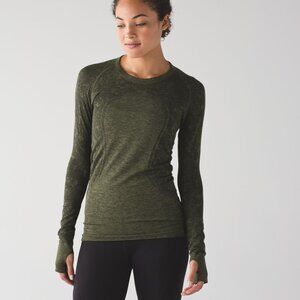 lululemon athletica Swiftly Long Sleeve Crew Black/Brave Olive Sz 10